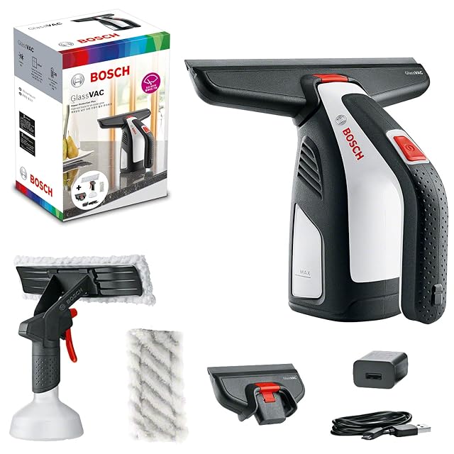 Bosch GlassVAC Akku-Fenstersauger mit Sprühflasche und Mikrofaserbezug, Produktfoto