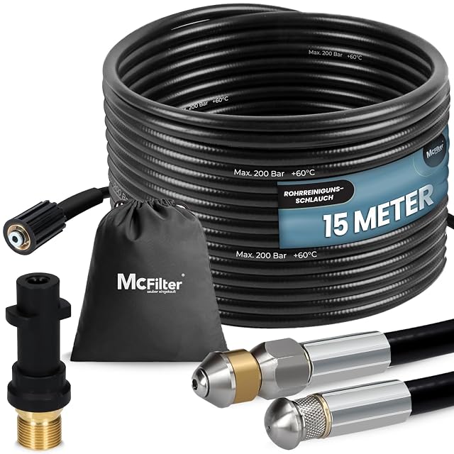 McFilter Rohrreinigungsschlauch-Set, 15 Meter, für Hochdruckreiniger, Produktfoto